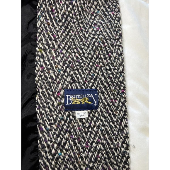 Vintage 80s British Lion Wool Trench Coat Black/White Womens Size 8 Herringbone - Picture 12 of 16